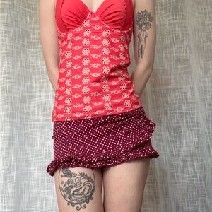Lime Ricki Coral Floral Top with Burgundy Polka Dot Skirted Bottom and Shorts